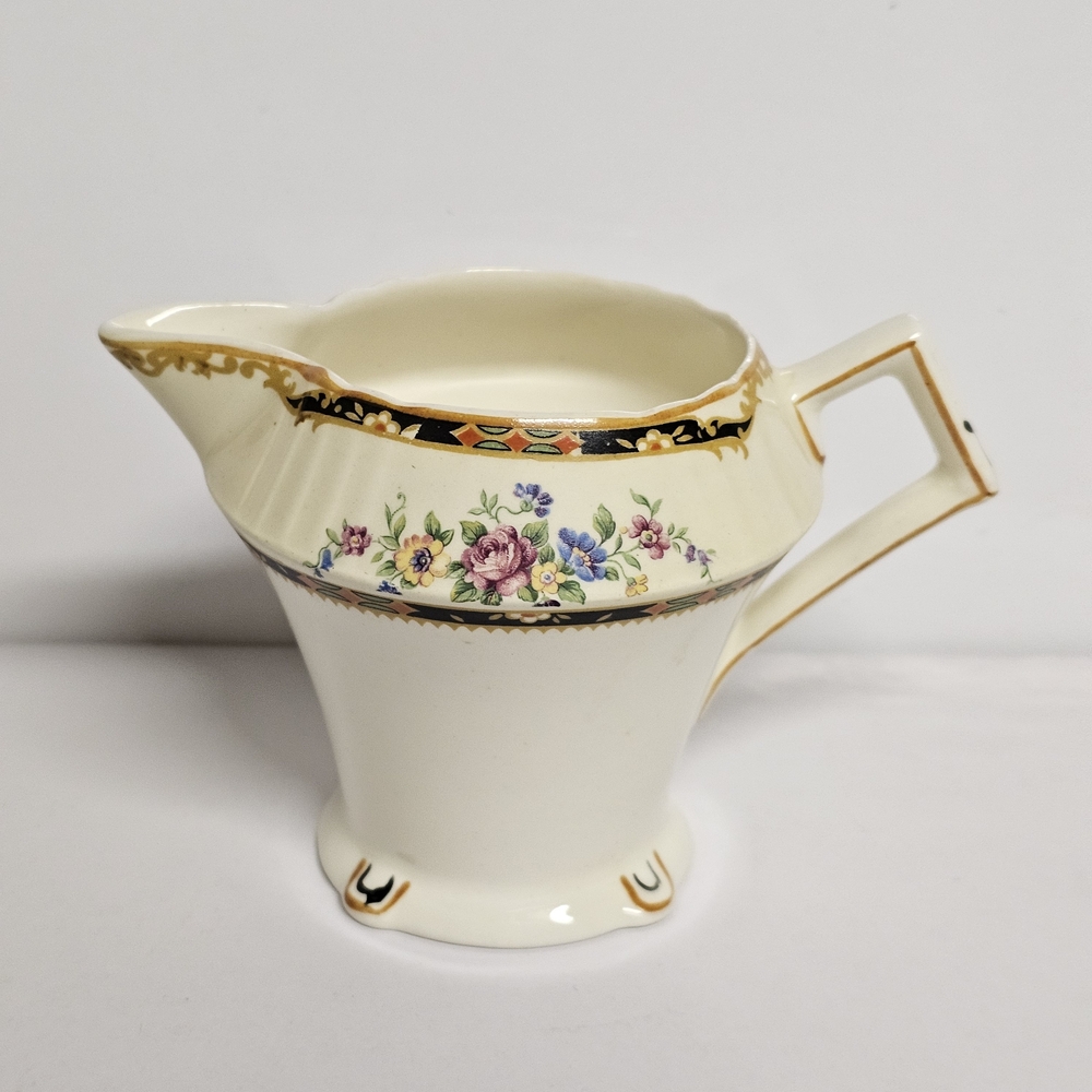 Vintage Myott “Queen Mary” Creamer – Staffordshire England – Floral & Gold Trim